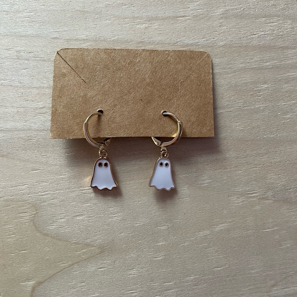 Cute, gold and white ghost earrings